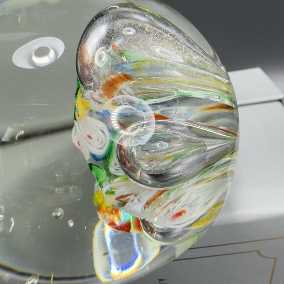 Hand Blown Art Glass Paperweight With Large Bubbles Multicolored Millefiori VTG - Picture 4 of 12